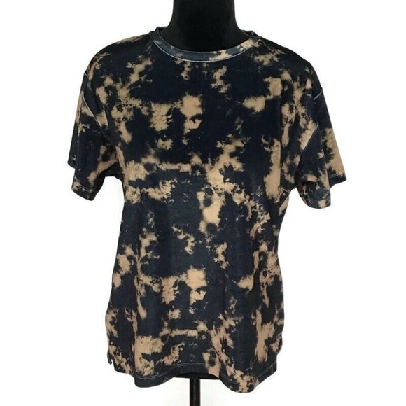 Topshop Tie Dye Velvet T-Shirt Short Sleeve Stretch Size M Black & Tan NEW $45 - Picture 2 of 4